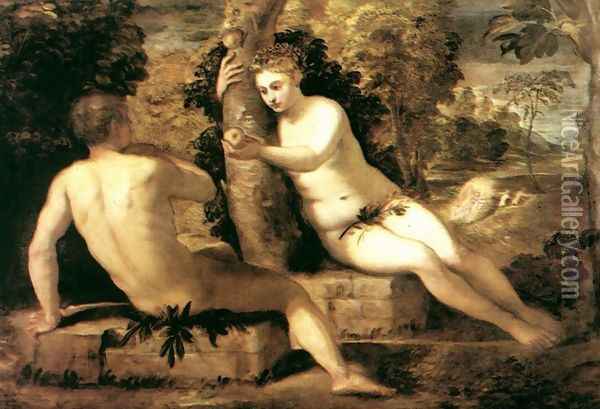 Adam and Eve c. 1550 Oil Painting - Jacopo Tintoretto (Robusti)
