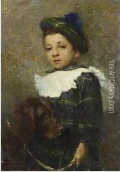 Bambino Con Cane Oil Painting - Giuseppe Barbaglia