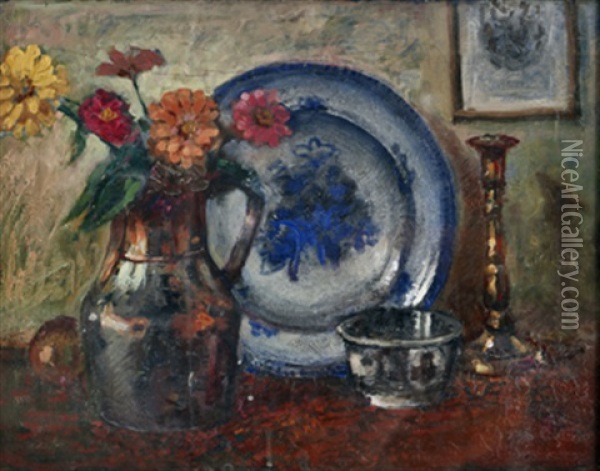 Stilleben Med Blommor I Krus Oil Painting - Hendrik Chabot