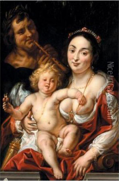 Venus And Cupid With A Flute-player Oil Painting - Jacob Jordaens