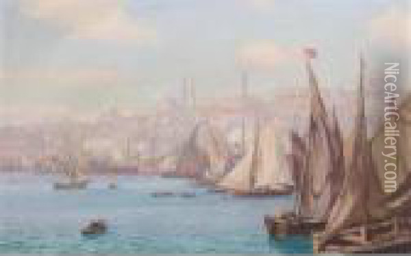 View Of Constantinople From The Bosphorus Oil Painting - Georg Macco