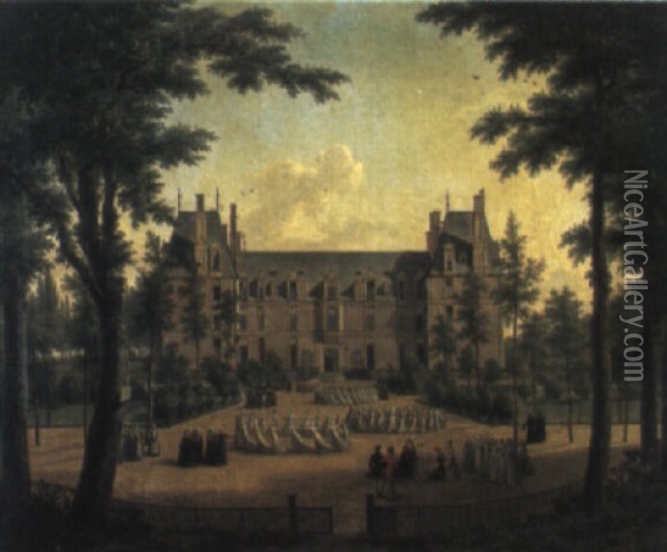 Le Chateau D'ecouen Avec Les Jeunes Filles De La Legion D'honneur. Oil Painting - Elisabeth Swagers