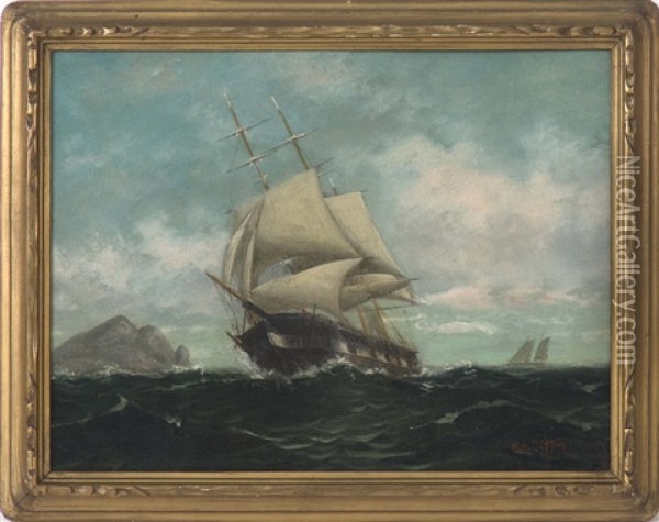 Ship Constitution On Return Voyage From Tripoli Oil Painting - William Henry Coffin