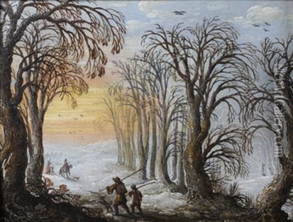 Cavaliers Et Marchands Ambulants Dans Un Paysage D'hiver Oil Painting - Gysbrecht Leytens