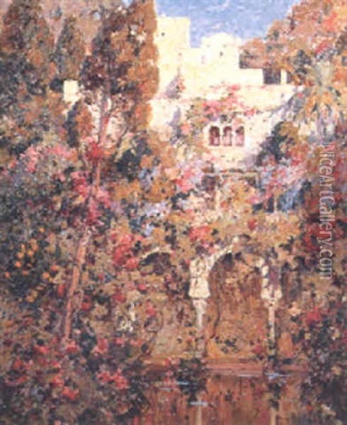 Maison Mauresque Dans Un Jardin D'alger Oil Painting - Eugene F. A. Deshayes