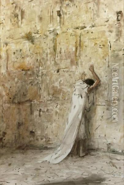 Klaagmuur, Jeruzalem: At The Wailing Wall Oil Painting - Marius Bauer