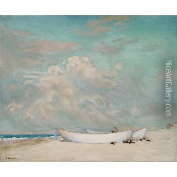 Boats On The Beach Oil Painting - Frederick R. Wagner