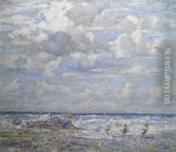Mareggiata Con Pescatori A Riva Oil Painting - Giovanni Depetris