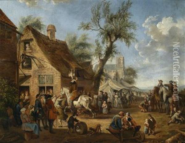 Village Celebration With Equestrian Games Oil Painting - Barend Gael or Gaal