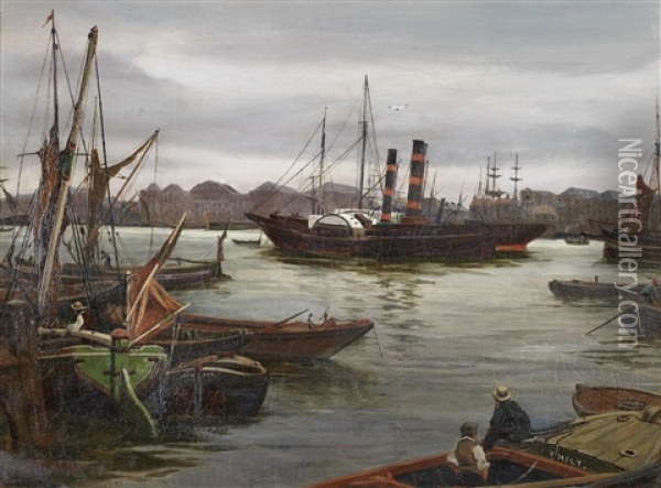 On The Tyne Oil Painting - Charles Napier Hemy