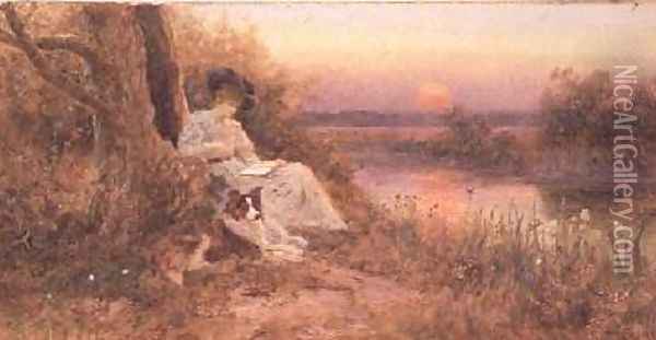 A Book at Sunset Oil Painting - Thomas Lloyd