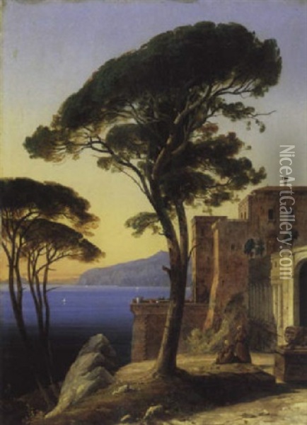 Klosteranlage Am Golf Von Neapel Bei Sorrent Oil Painting - August Wilhelm Julius Ahlborn