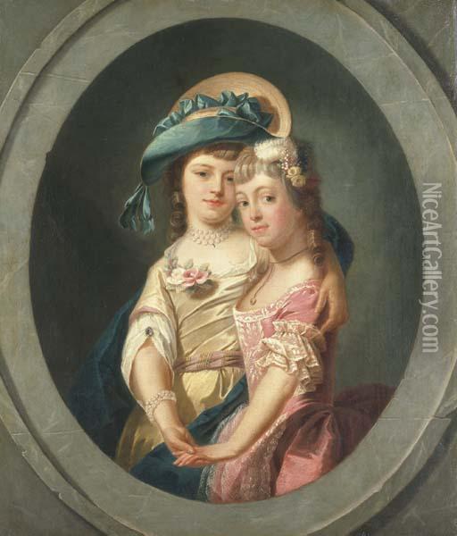 Portrait Of Miss Lucy And Miss Frances Carpenter Oil Painting - Pierre Joseph Lyon