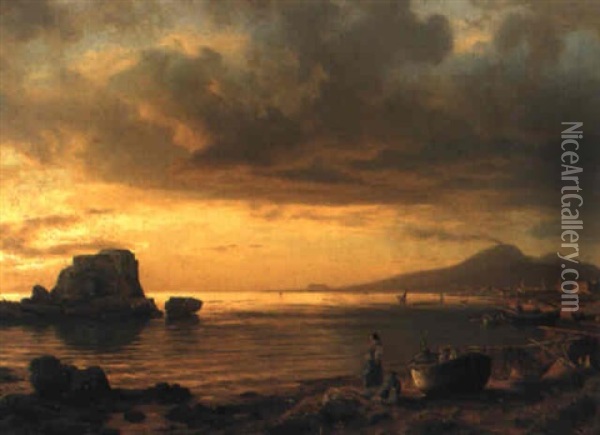 Neapolitanische Kustenszene Oil Painting - August Wilhelm Leu
