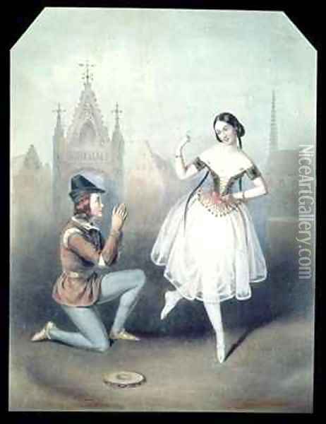 'La Esmeralda' Carlotta Grisi (1819-99) and Jules Perrot (1810-92) Oil Painting - Augustus Jules Bouvier