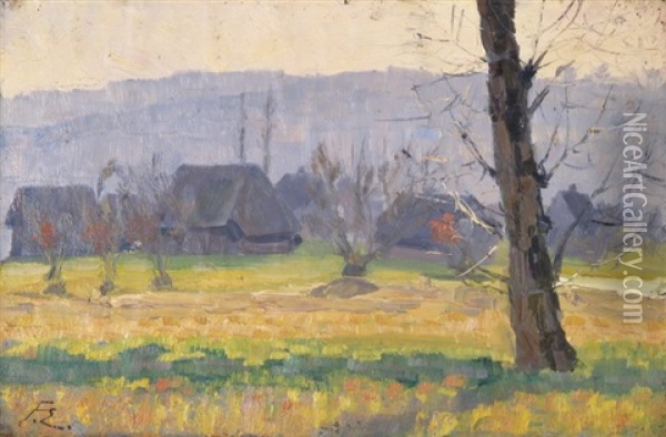 Blick Auf Das Dorf - Ruckseitig: Hauser Oil Painting - Franz Jakob Elmiger