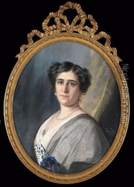 Retrato De Dama Concollar De Perlas Oil Painting - Enrique Dorda Rodriguez