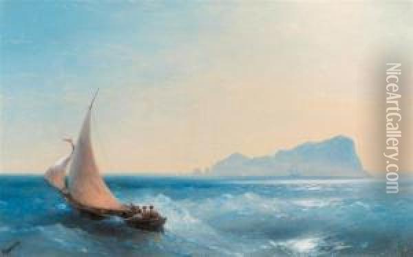 Sailing Ships Before The Coast. Oil Painting - Ivan Konstantinovich Aivazovsky