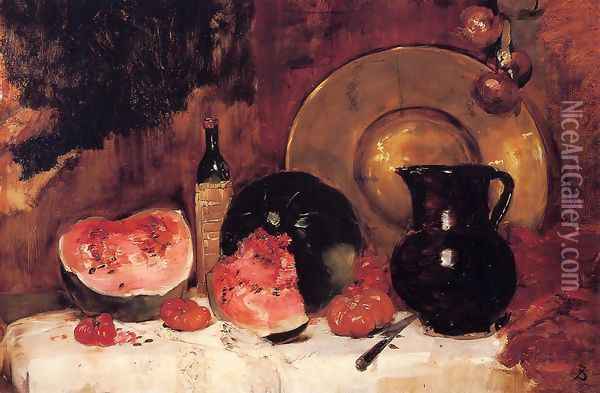 Still Life with Watermelon Oil Painting - Frank Duveneck