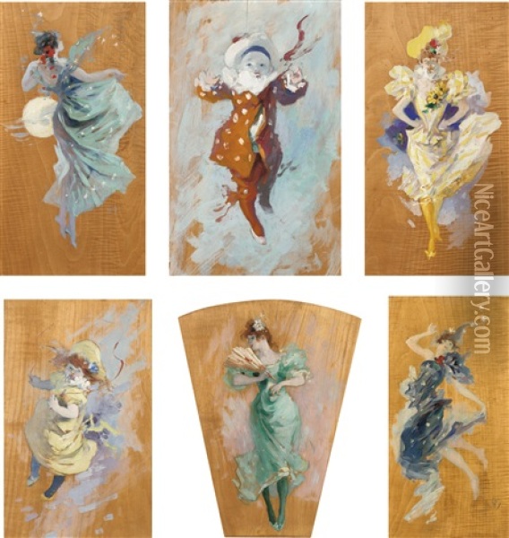 Group Of Six Panels For The Villa Of Baron Vitta Oil Painting - Jules Cheret