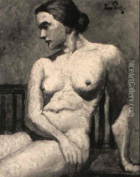 Sitzender Weiblicher Akt, Nach Links Blickend Oil Painting - Leo Putz