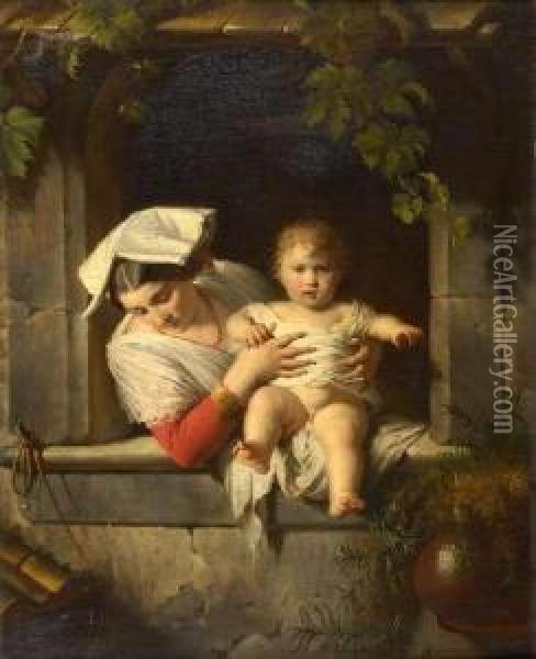 Maternal Cares Oil Painting - Giuseppe Mazzolini
