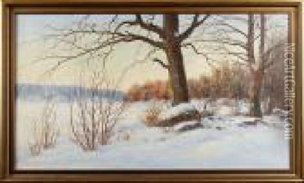 Vinterlandskap Oil Painting - Leonard Wiedh