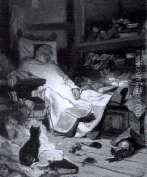 Schlafender Monch In Der Stube Oil Painting - Wilhelm von Lindenschmit the Younger