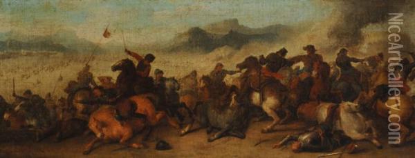 Battlefield Oil Painting - Guglielmo Cortese Il Borgognone