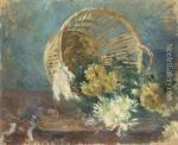 Chrysanthemes Or Corbeille Renversee Oil Painting - Berthe Morisot