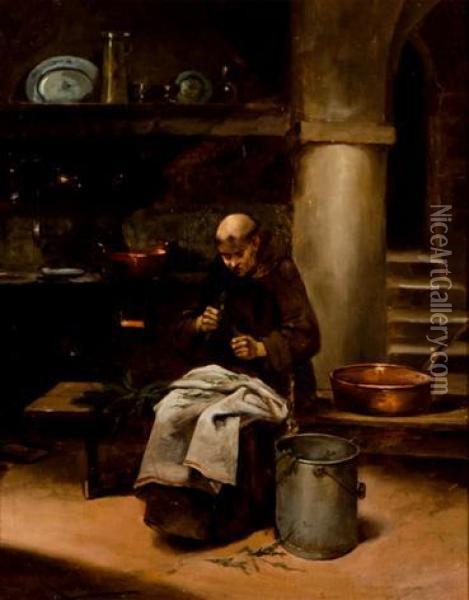Monje Cocinando Oil Painting - Enrique Miralles