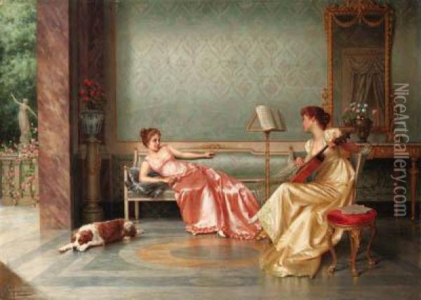 A Musical Interlude Oil Painting - Vittorio Reggianini