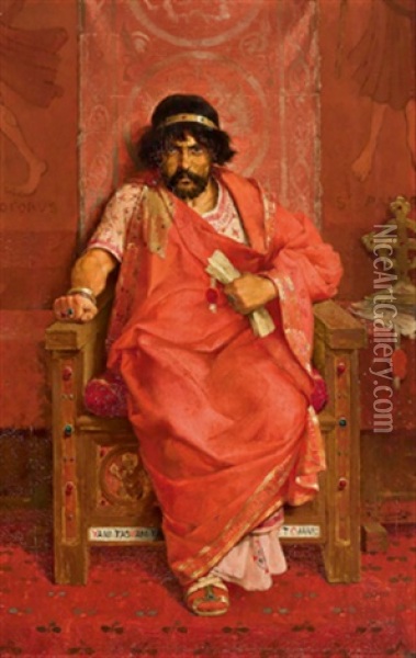 Konig Herodes Auf Seinem Thron Oil Painting - Theophile (Marie Francoise) Lybaert