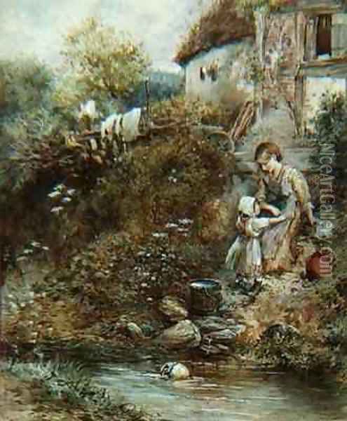 The Washing Day Oil Painting - Myles Birket Foster