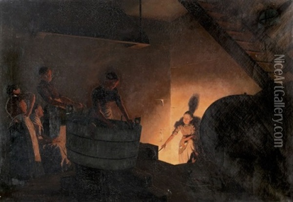 Feierabend Im Waschhaus Oil Painting - Hans Emmenegger