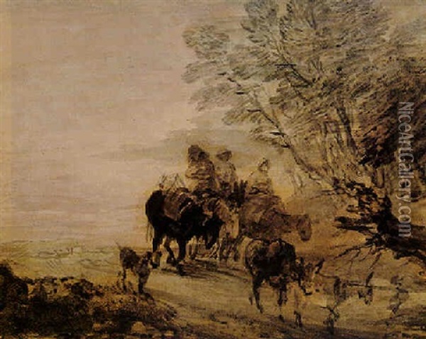 Peasants Returning From Market Oil Painting - Thomas Gainsborough