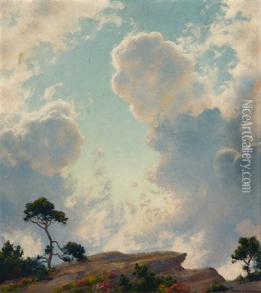 Lake Maratanza, Morning Clouds, Ulster County, Ny Atmospheric Landscape Oil Painting - Charles Courtney Curran