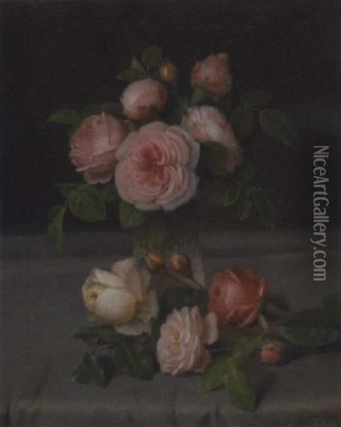 Roses In A Vase Oil Painting - Carl Rohde