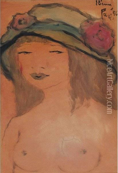 Nude With Hat Oil Painting - E. Etienne