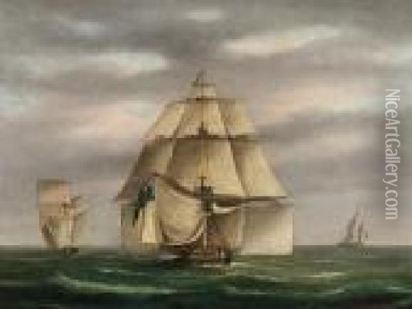 In Pursuit; A Frigate Passing Dover Castle Oil Painting - Thomas Buttersworth