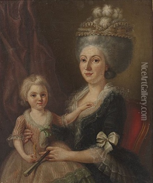 Jeune Mere Avec Sa Fille (+ Le Dessinateur Entoure De Ses Fils; Pair) Oil Painting - Charles Lepeintre