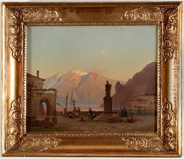 View Of Lake Garda Oil Painting - Frederik Niels Martin Rohde
