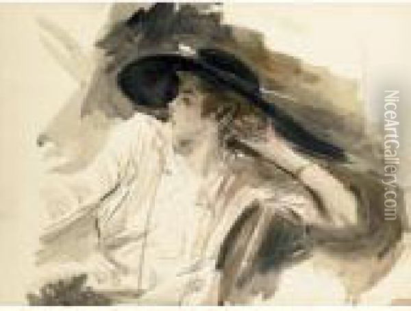 Jeune Femme Au Grand Chapeau Oil Painting - Giovanni Boldini