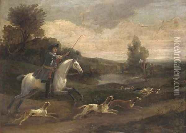 A hunting party in full cry Oil Painting - Jan Wyck