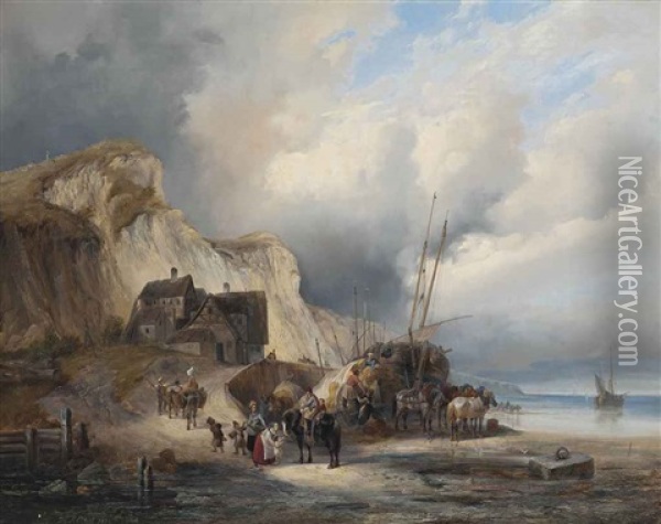 Loading Hay On The Normandy Coast Oil Painting - Henri-Ambros Eckert