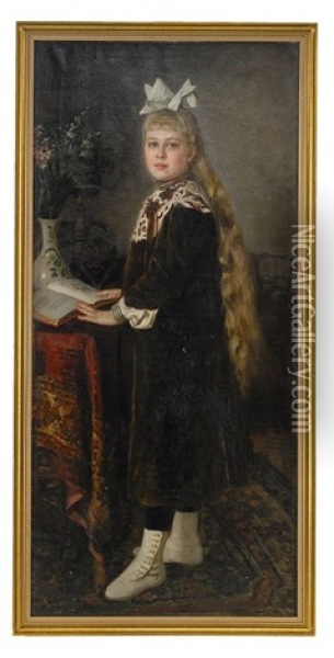 Girl Reading A Book Oil Painting - Nikolai Kornilievich Bodarevsky