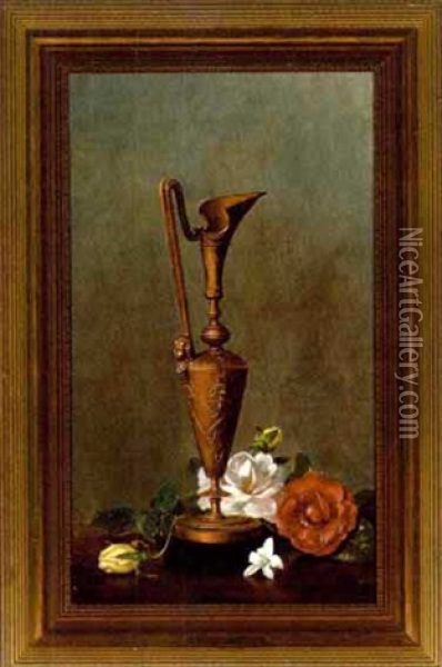 Gilt Bronze Ewer With Flowers Oil Painting - Edward Chalmers Leavitt