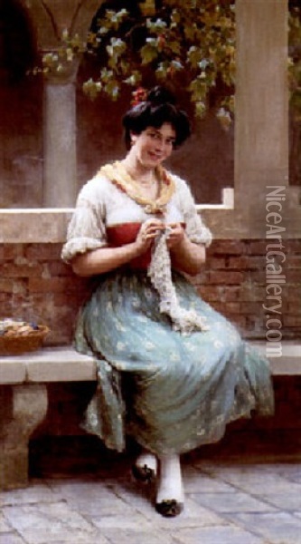 An Alluring Seamstress Oil Painting - Eugen von Blaas