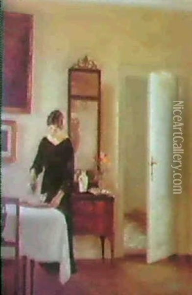 Interior Med Konstnarens Hustru Oil Painting - Carl Vilhelm Holsoe
