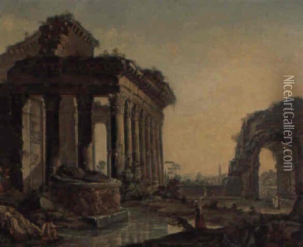 Ruinenlandschaft Mit Figurenstaffage Oil Painting - Giovanni Paolo Panini